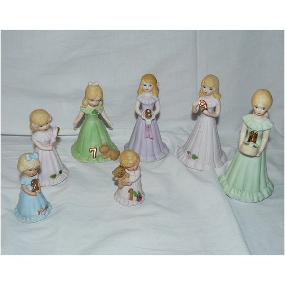 Vintage Enesco Growing Up Birthday Girls Lot, Blonde Figurines, 1 2 5 7 8 9 11 - Picture 1 of 8
